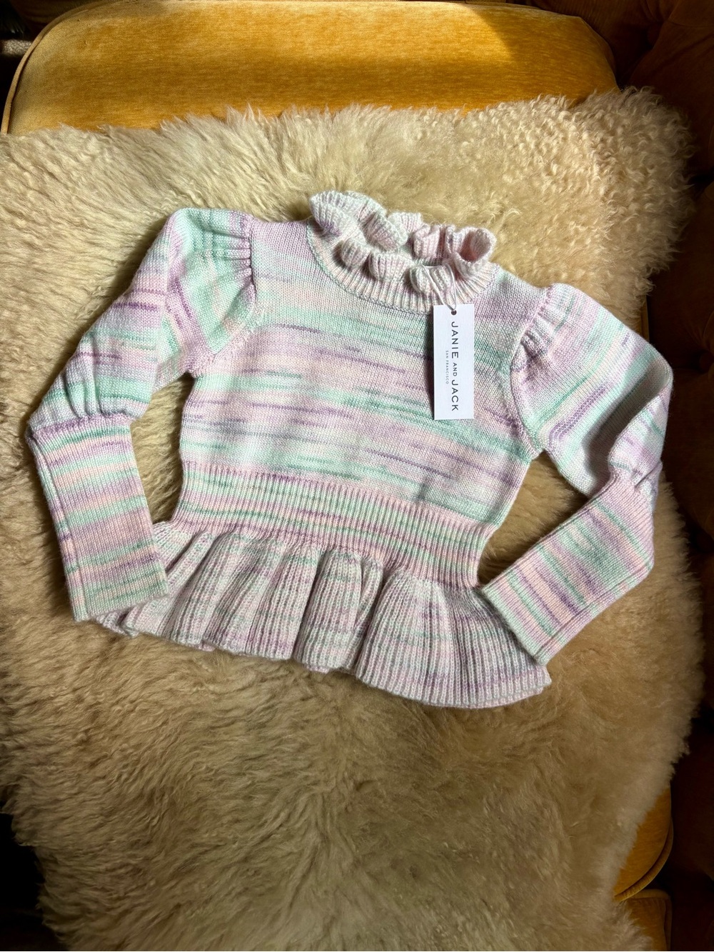 Janie & Jack Pastel Ruffle-Hem Knit Sweater - Pink & Mint NWT 2T
